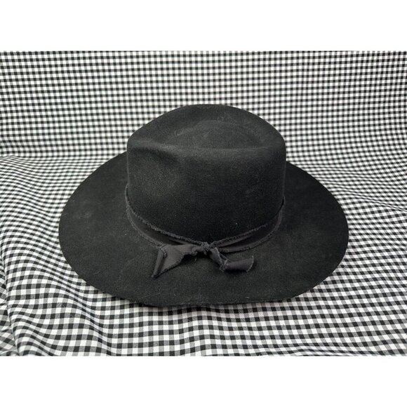 Olive & Pique Black Wool Fedora Hat Wide Brim Bow Accent Classic Structured main image 6
